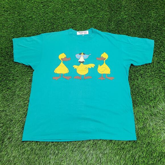 Vintage 1989 Funny Trio Big-Nose Duck Shirt L/XL 26x26 Crop - Picture 1 of 13